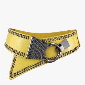 Yellow Studded Belt with Silver Accents